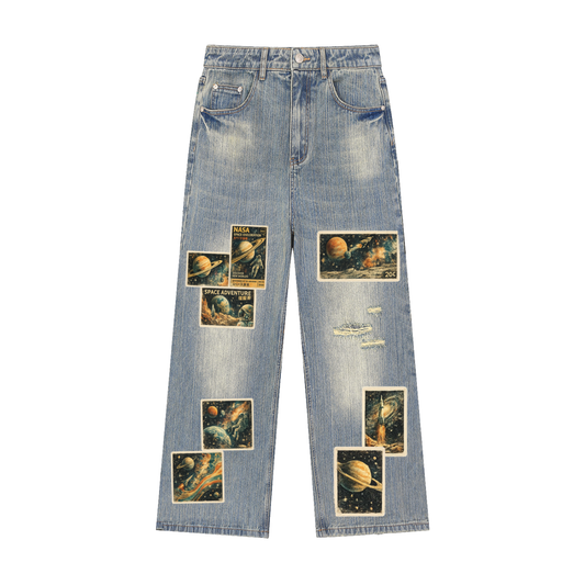 Space exploration Vintage Wash Distressed Denim Jeans